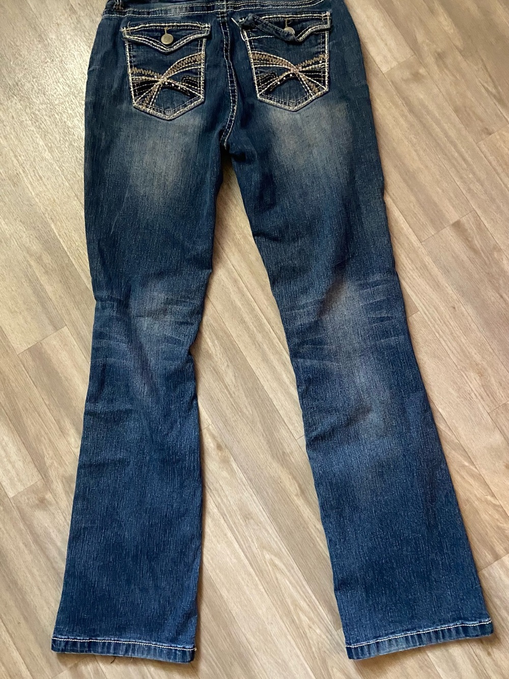 Wallflower Jeans Dark Wash Blue Curvy Bootcut Flap Bling Pockets Women's 7 Reg
